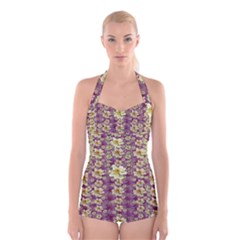 Lotus Flowers In Nature Will Always Bloom For Their Rare Beauty Boyleg Halter Swimsuit  by pepitasart