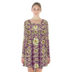 Lotus Flowers In Nature Will Always Bloom For Their Rare Beauty Long Sleeve Velvet V-neck Dress