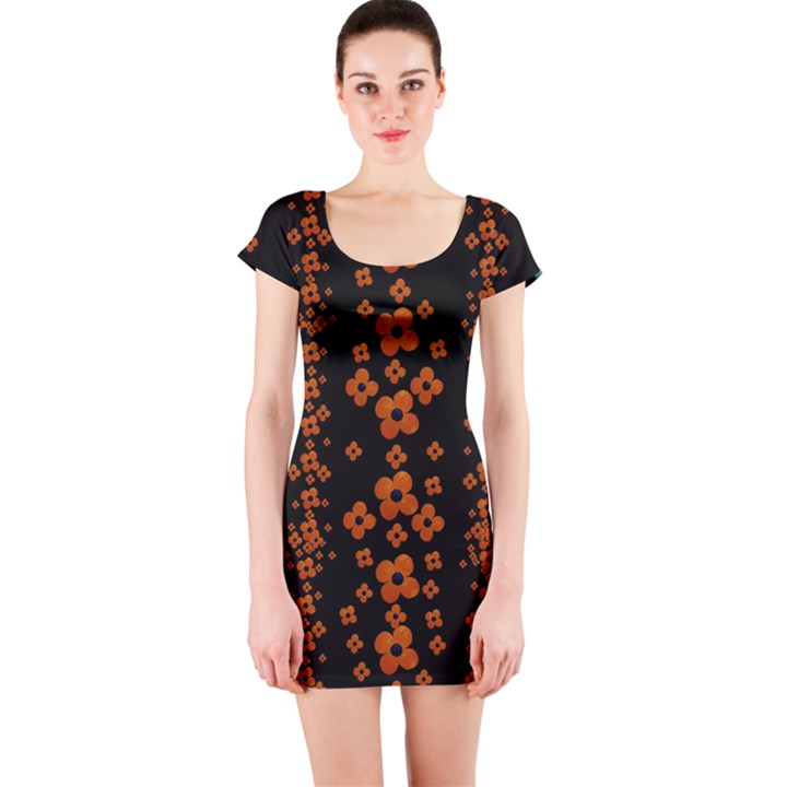 Oil Painted Bloom Brighten Up In The Night Short Sleeve Bodycon Dress