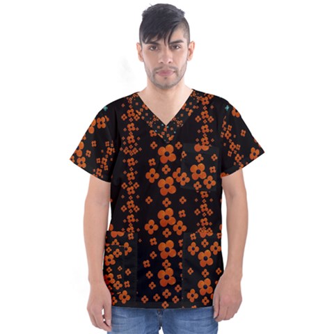 Oil Painted Bloom Brighten Up In The Night Men s V-neck Scrub Top by pepitasart