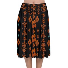 Oil Painted Bloom Brighten Up In The Night Velvet Flared Midi Skirt