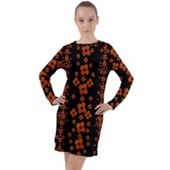 Oil Painted Bloom Brighten Up In The Night Long Sleeve Hoodie Dress