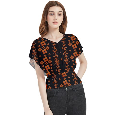 Oil Painted Bloom Brighten Up In The Night Butterfly Chiffon Blouse by pepitasart