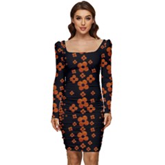 Oil Painted Bloom Brighten Up In The Night Women Long Sleeve Ruched Stretch Jersey Dress by pepitasart