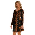 Oil Painted Bloom Brighten Up In The Night Long Sleeve Wide Neck Velvet Dress View2