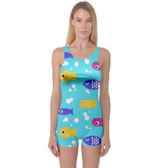 Fish Graphic Seamless Pattern Seamless Pattern One Piece Boyleg Swimsuit