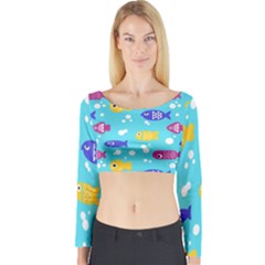 Fish Graphic Seamless Pattern Seamless Pattern Long Sleeve Crop Top