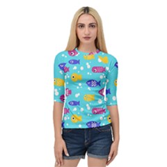 Fish Graphic Seamless Pattern Seamless Pattern Quarter Sleeve Raglan Tee