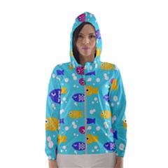 Fish Graphic Seamless Pattern Seamless Pattern Women s Hooded Windbreaker