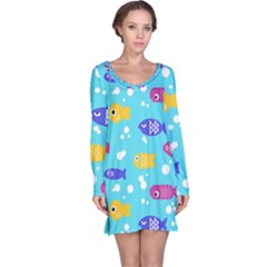 Fish Graphic Seamless Pattern Seamless Pattern Long Sleeve Nightdress