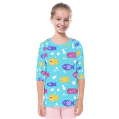 Fish Graphic Seamless Pattern Seamless Pattern Kids  Quarter Sleeve Raglan Tee