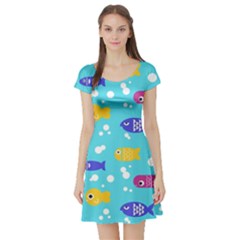 Fish Graphic Seamless Pattern Seamless Pattern Short Sleeve Skater Dress