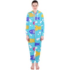 Fish Graphic Seamless Pattern Seamless Pattern Hooded Jumpsuit (Ladies)