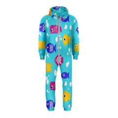 Fish Graphic Seamless Pattern Seamless Pattern Hooded Jumpsuit (Kids)