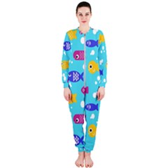 Fish Graphic Seamless Pattern Seamless Pattern OnePiece Jumpsuit (Ladies)