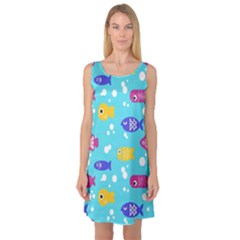 Fish Graphic Seamless Pattern Seamless Pattern Sleeveless Satin Nightdress