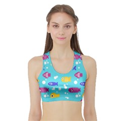 Fish Graphic Seamless Pattern Seamless Pattern Sports Bra with Border