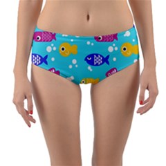 Fish Graphic Seamless Pattern Seamless Pattern Reversible Mid-Waist Bikini Bottoms