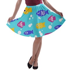 Fish Graphic Seamless Pattern Seamless Pattern A-line Skater Skirt