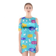 Fish Graphic Seamless Pattern Seamless Pattern Shoulder Cutout One Piece Dress