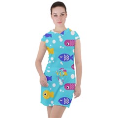 Fish Graphic Seamless Pattern Seamless Pattern Drawstring Hooded Dress