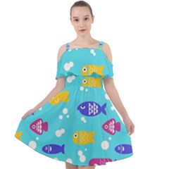 Fish Graphic Seamless Pattern Seamless Pattern Cut Out Shoulders Chiffon Dress by Ravend