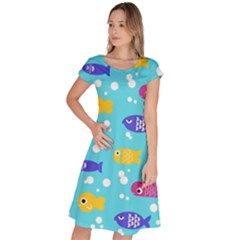 Fish Graphic Seamless Pattern Seamless Pattern Classic Short Sleeve Dress by Ravend