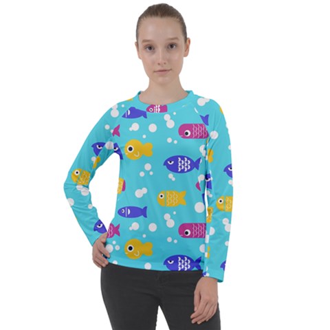 Fish Graphic Seamless Pattern Seamless Pattern Women s Long Sleeve Raglan Tee by Ravend