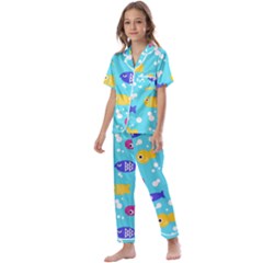 Fish Graphic Seamless Pattern Seamless Pattern Kids  Satin Short Sleeve Pajamas Set by Ravend