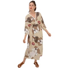 Beagle Satin Short Sleeve Pajamas Set Grecian Style  Maxi Dress