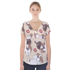 Beagel150dpi Patternbeagle8x8cm Short Sleeve Front Detail Top