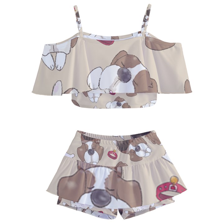 Beagel150dpi Patternbeagle8x8cm Kids  Off Shoulder Skirt Bikini