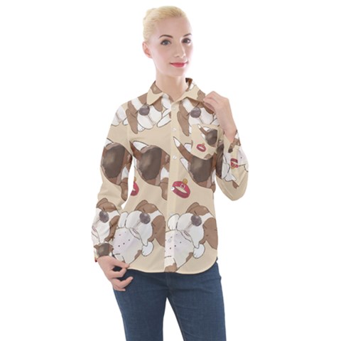 Beagel150dpi Patternbeagle8x8cm Women s Long Sleeve Pocket Shirt by coretdikit