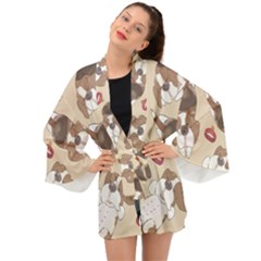 Beagel150dpi Patternbeagle8x8cm Long Sleeve Kimono