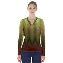 Zig Zag Chevron Classic Pattern V-neck Long Sleeve Top by Celenk