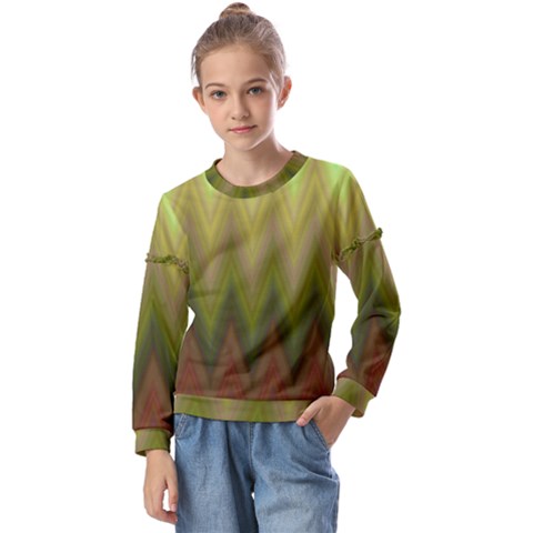 Zig Zag Chevron Classic Pattern Kids  Long Sleeve Tee With Frill  by Celenk