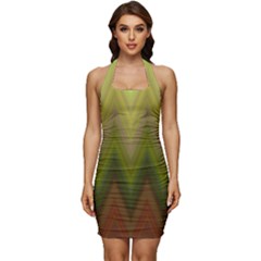 Zig Zag Chevron Classic Pattern Sleeveless Wide Square Neckline Ruched Bodycon Dress by Celenk