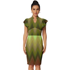 Zig Zag Chevron Classic Pattern Vintage Frill Sleeve V-neck Bodycon Dress by Celenk