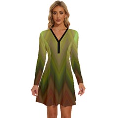 Zig Zag Chevron Classic Pattern Long Sleeve Deep V Mini Dress  by Celenk