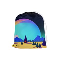 Ai Generated Trees Stars Planets Dreamlike Sun Drawstring Pouch (large) by Ravend