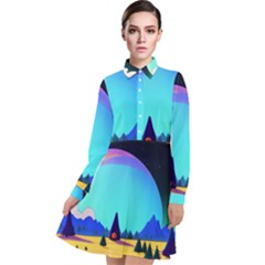 Ai Generated Trees Stars Planets Dreamlike Sun Long Sleeve Chiffon Shirt Dress by Ravend