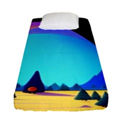 Ai Generated Trees Stars Planets Dreamlike Sun Fitted Sheet (single Size) by Ravend