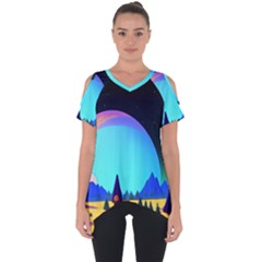 Ai Generated Trees Stars Planets Dreamlike Sun Cut Out Side Drop Tee by Ravend