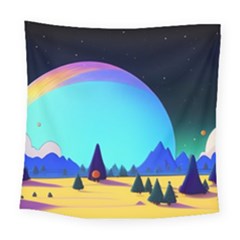 Ai Generated Trees Stars Planets Dreamlike Sun Square Tapestry (large) by Ravend