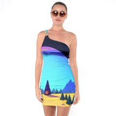 Ai Generated Trees Stars Planets Dreamlike Sun One Soulder Bodycon Dress by Ravend