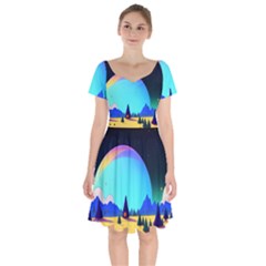 Ai Generated Trees Stars Planets Dreamlike Sun Short Sleeve Bardot Dress