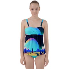 Ai Generated Trees Stars Planets Dreamlike Sun Twist Front Tankini Set by Ravend