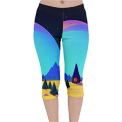 Ai Generated Trees Stars Planets Dreamlike Sun Velvet Capri Leggings  by Ravend