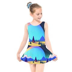 Ai Generated Trees Stars Planets Dreamlike Sun Kids  Skater Dress Swimsuit by Ravend