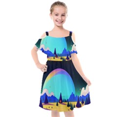 Ai Generated Trees Stars Planets Dreamlike Sun Kids  Cut Out Shoulders Chiffon Dress by Ravend